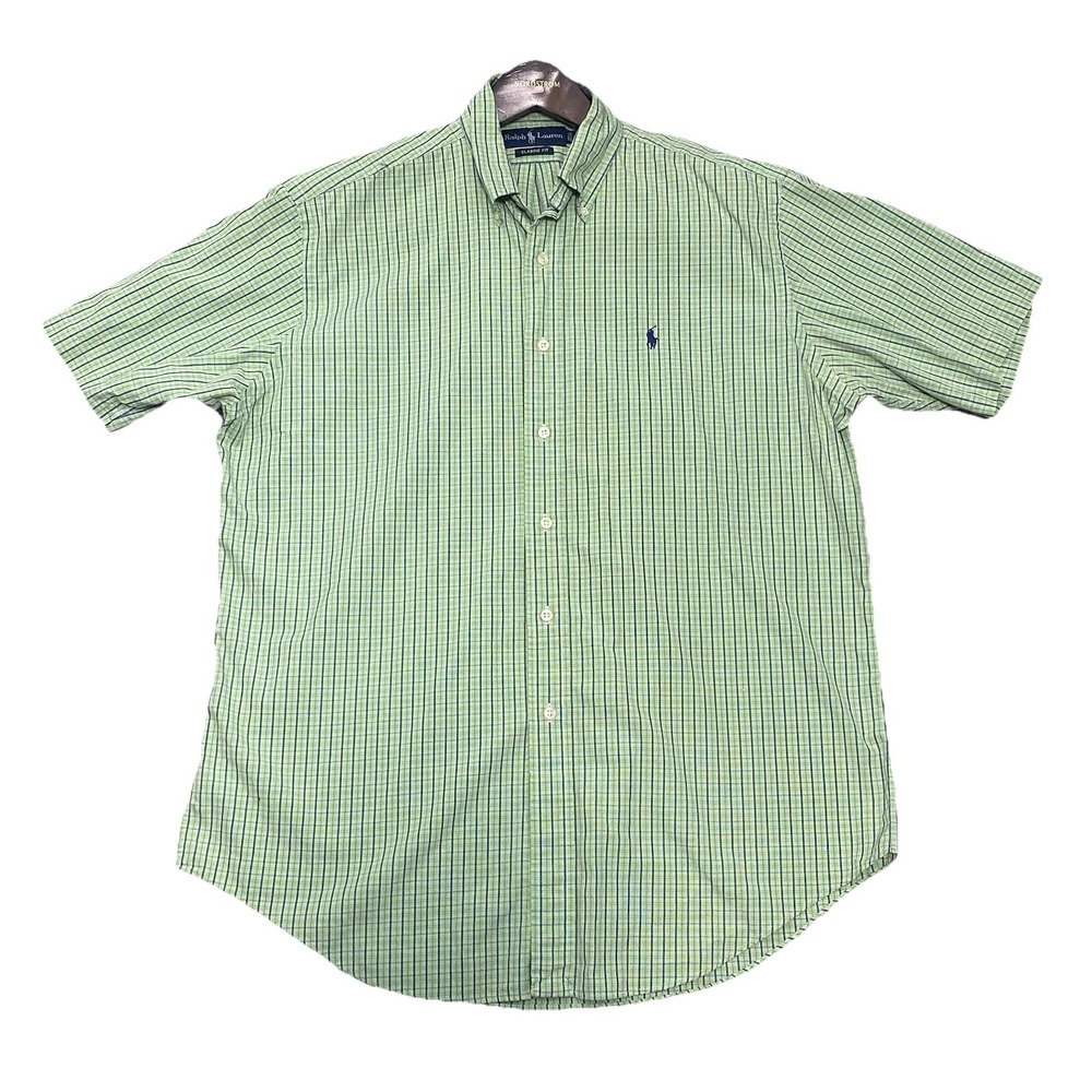 Ralph Lauren Button Down Shirt Men L Green Plaid Ponny Vintage Preppy Hong Kong
